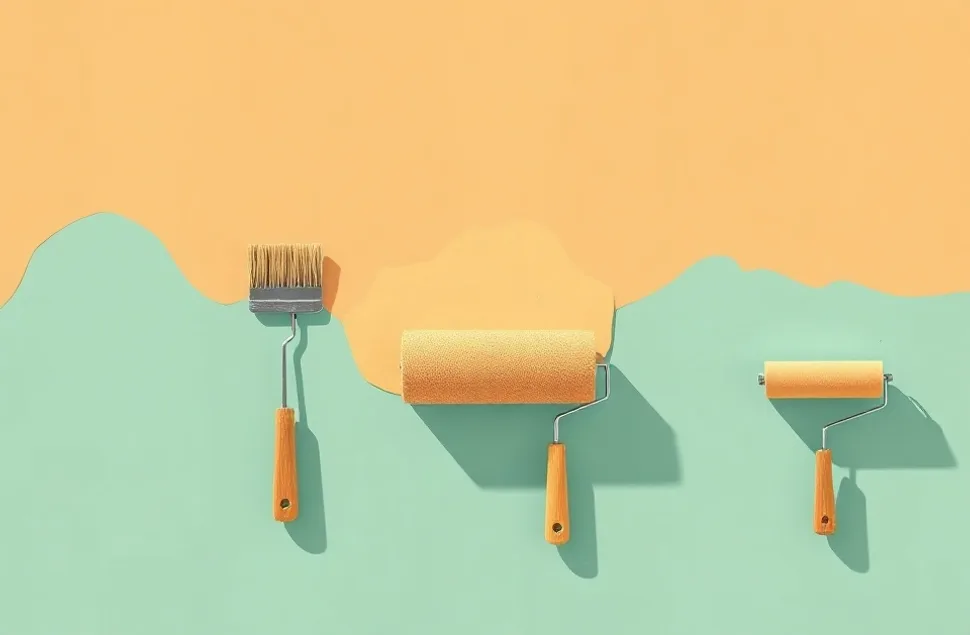 Outils de peinture disposés dans l'ordre des étapes du chantier